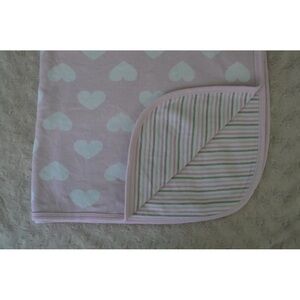 Gerber Organic Baby Blanket Hearts Stripes Pink White Tan Security Lovey